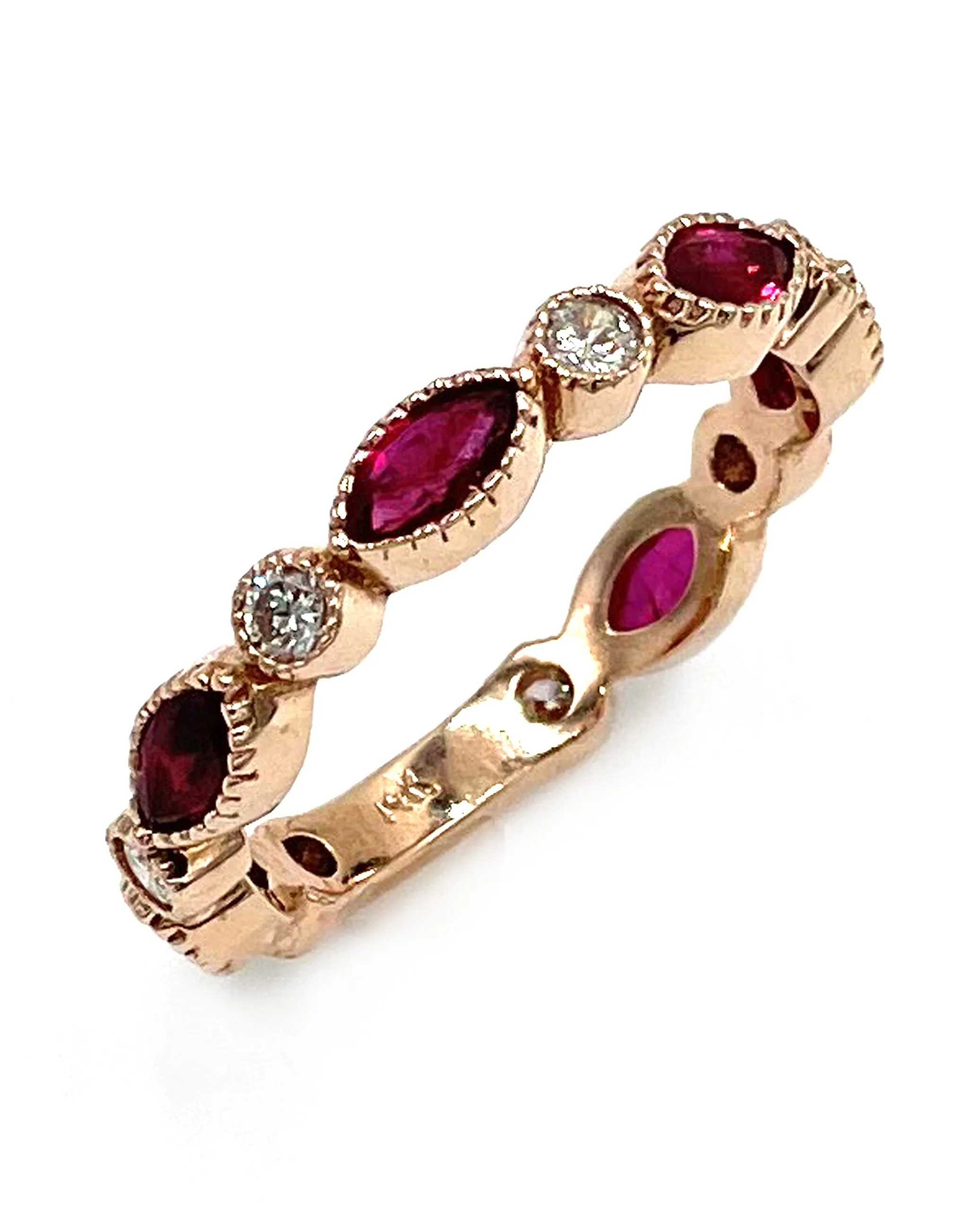 Marquise Ruby Eternity Ring with Diamonds in 14K Rose Gold