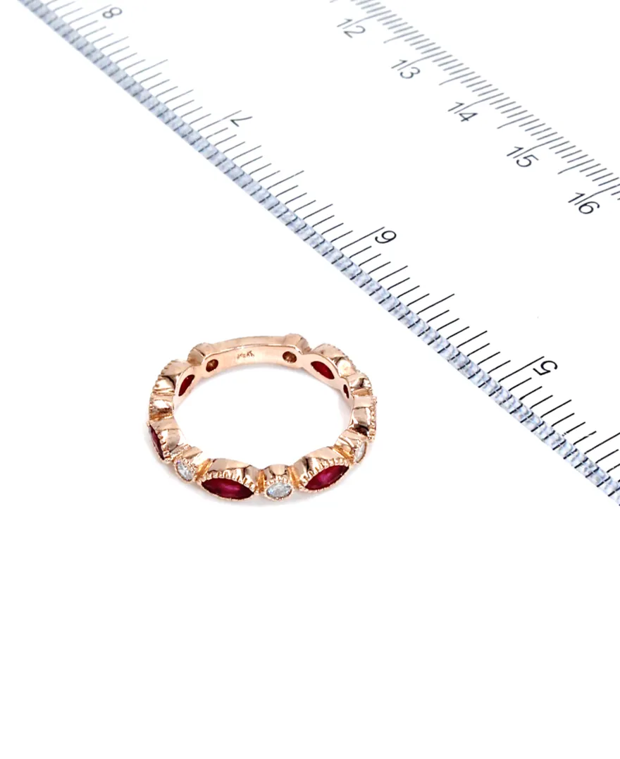 Marquise Ruby Eternity Ring with Diamonds in 14K Rose Gold