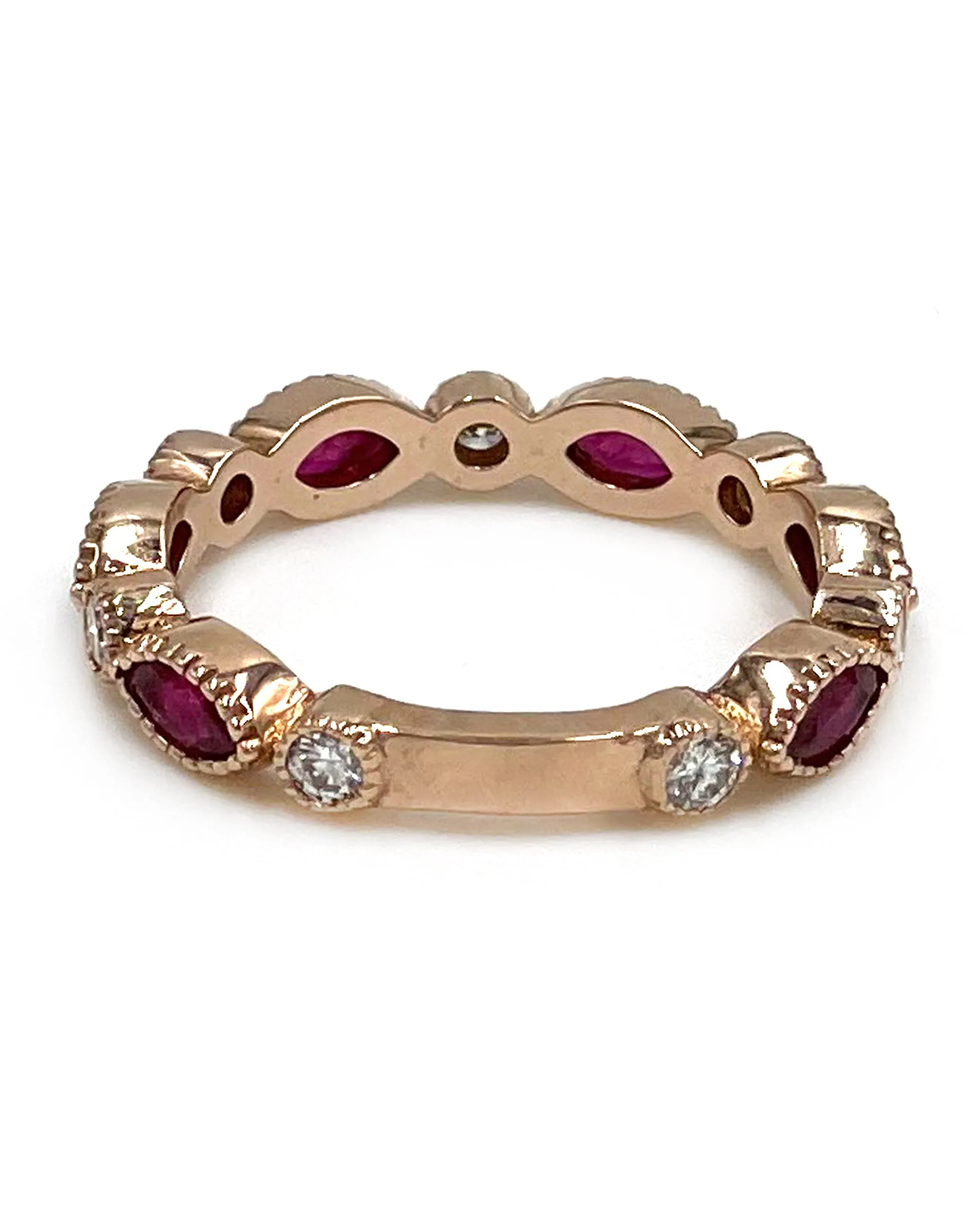 Marquise Ruby Eternity Ring with Diamonds in 14K Rose Gold