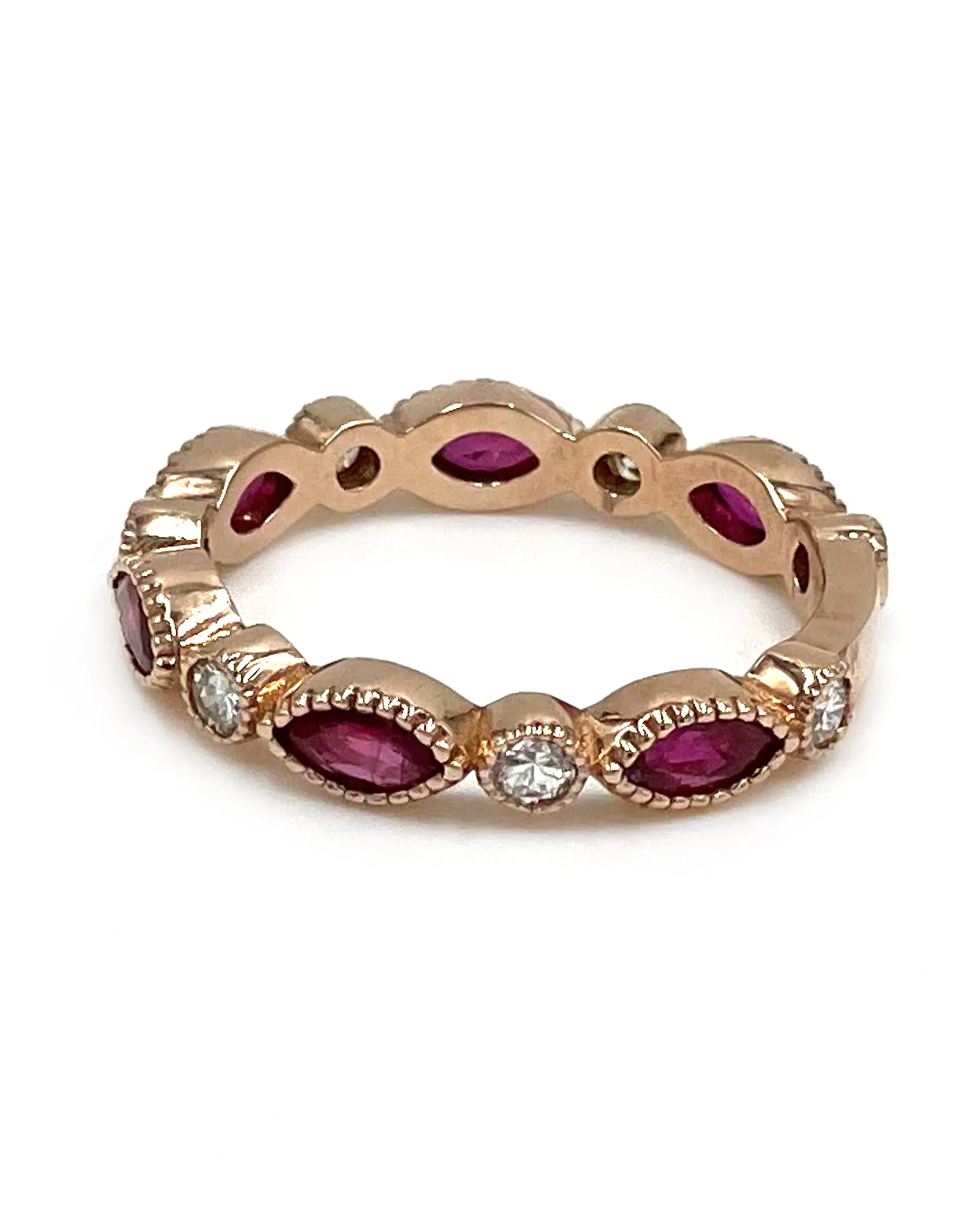 Marquise Ruby Eternity Ring with Diamonds in 14K Rose Gold