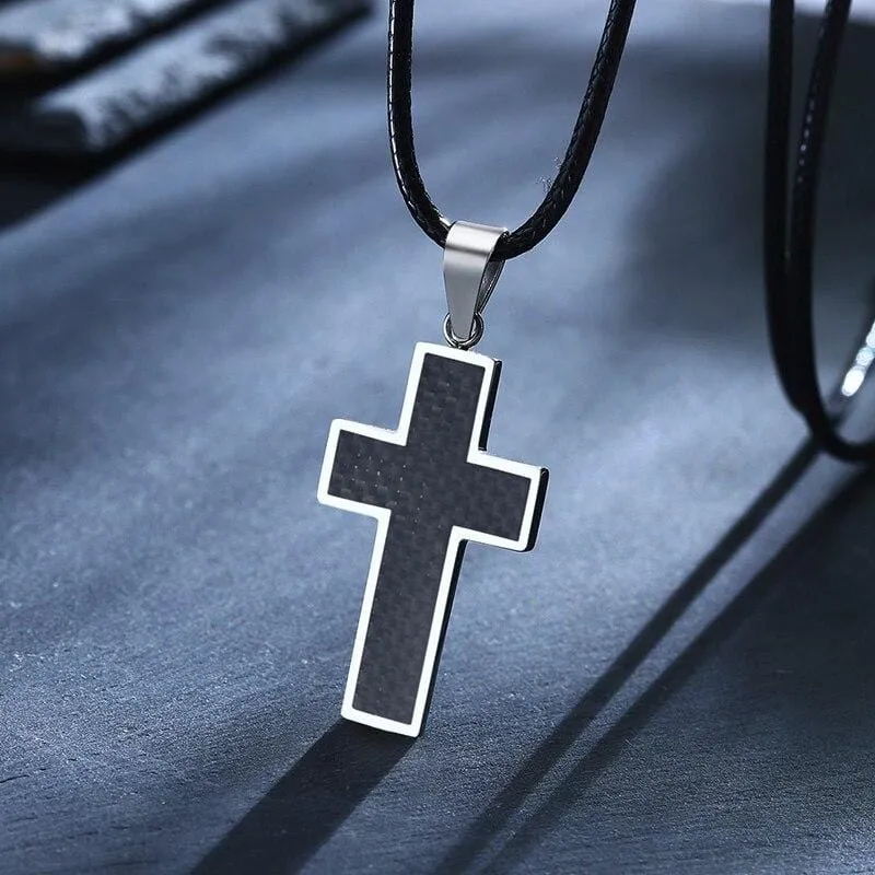 Men's Christian Necklace <br> Carbon Fiber