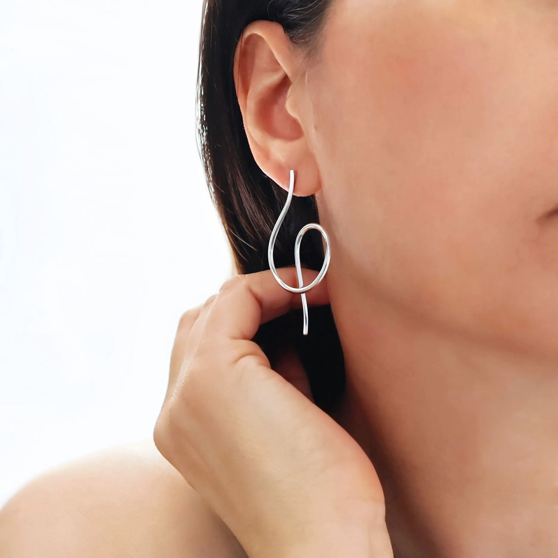 Minimalist Curved 925 Silver Hoop Earrings