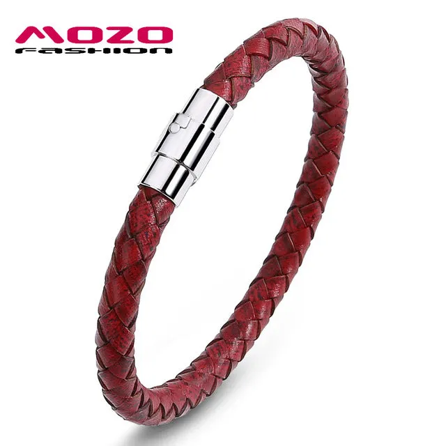 MOZO FASHION Men Bracelet Leather Rope Chain Bracelets Stainless Steel Magnetic Clasps Bracelet Man Gifts Vintage Jewelry PS0026