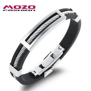 MOZO FASHION Men Bracelet Stainless Steel Wire Silicone Bracelets Cool Man Casual Bracelet Trend Male Jewelry Accessories MPH946