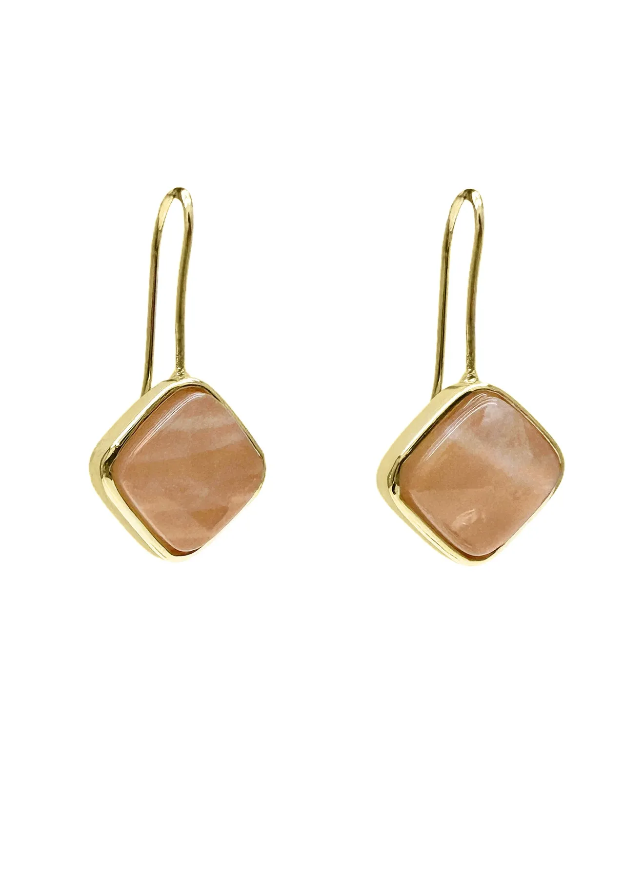 Orange Moonstone Square Shaped Minimalist Earrings NE008