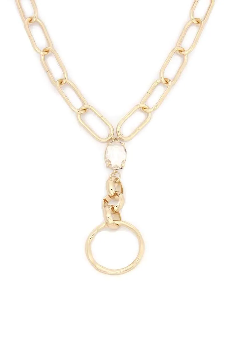 Oval Link Chain Dangling Circle Bold Necklace