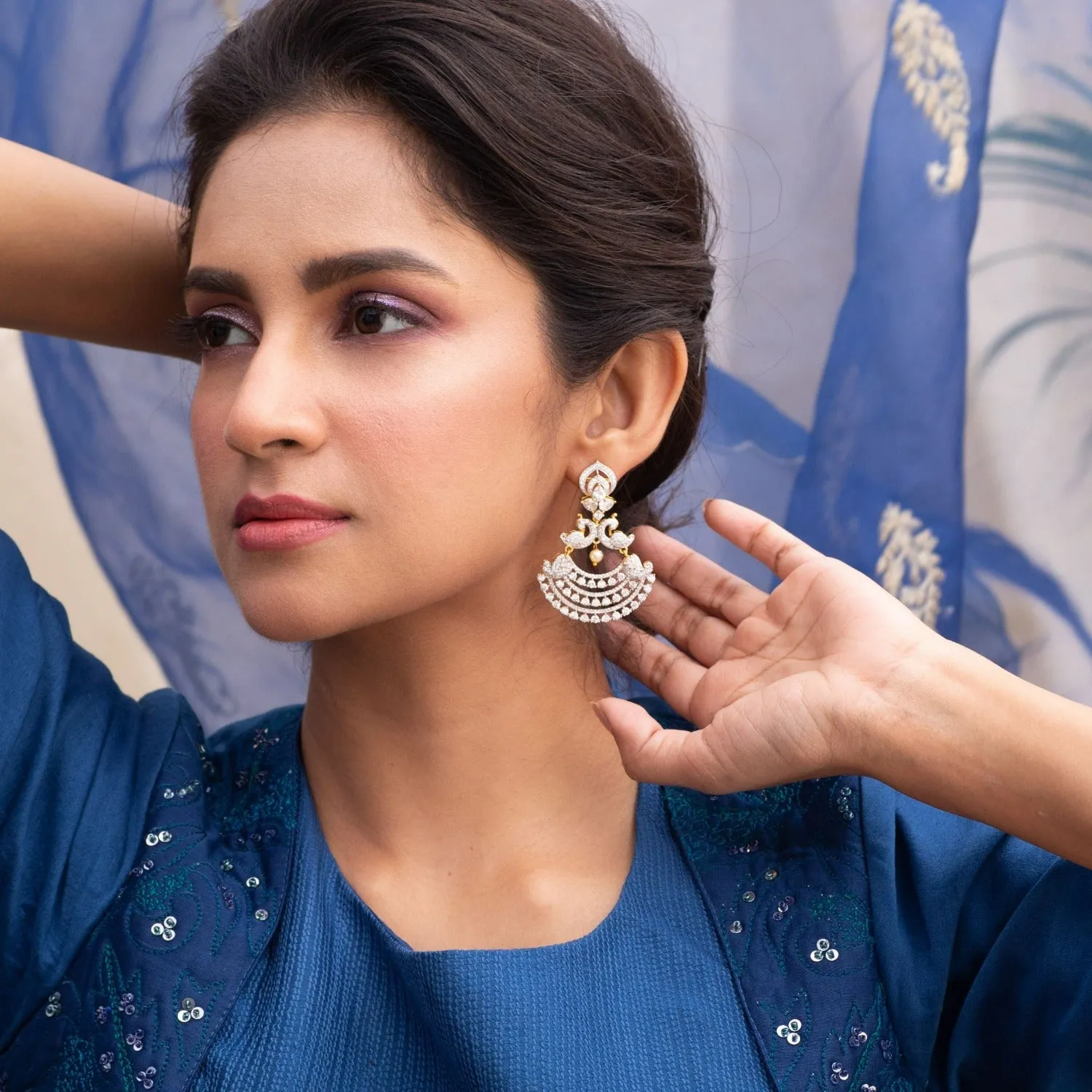 Peacock Delicate Nakshatra CZ Chandbali Earrings