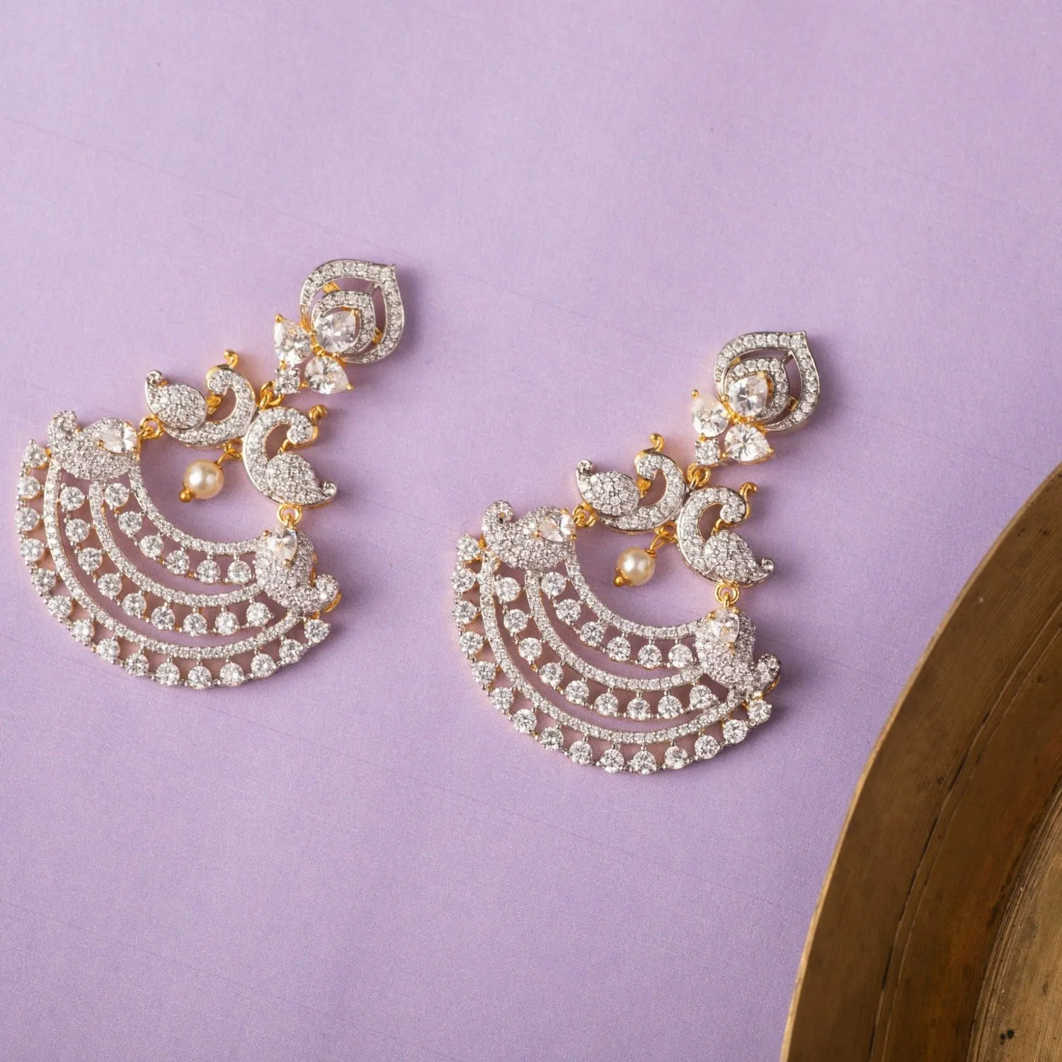 Peacock Delicate Nakshatra CZ Chandbali Earrings