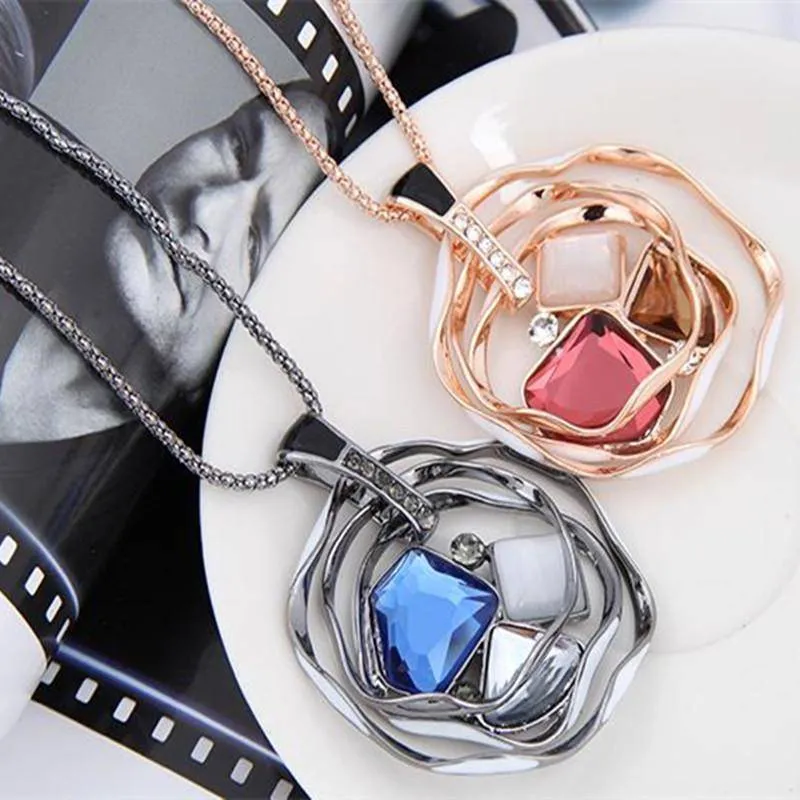 Pendant Necklaces Sweater Long Crystal Chain