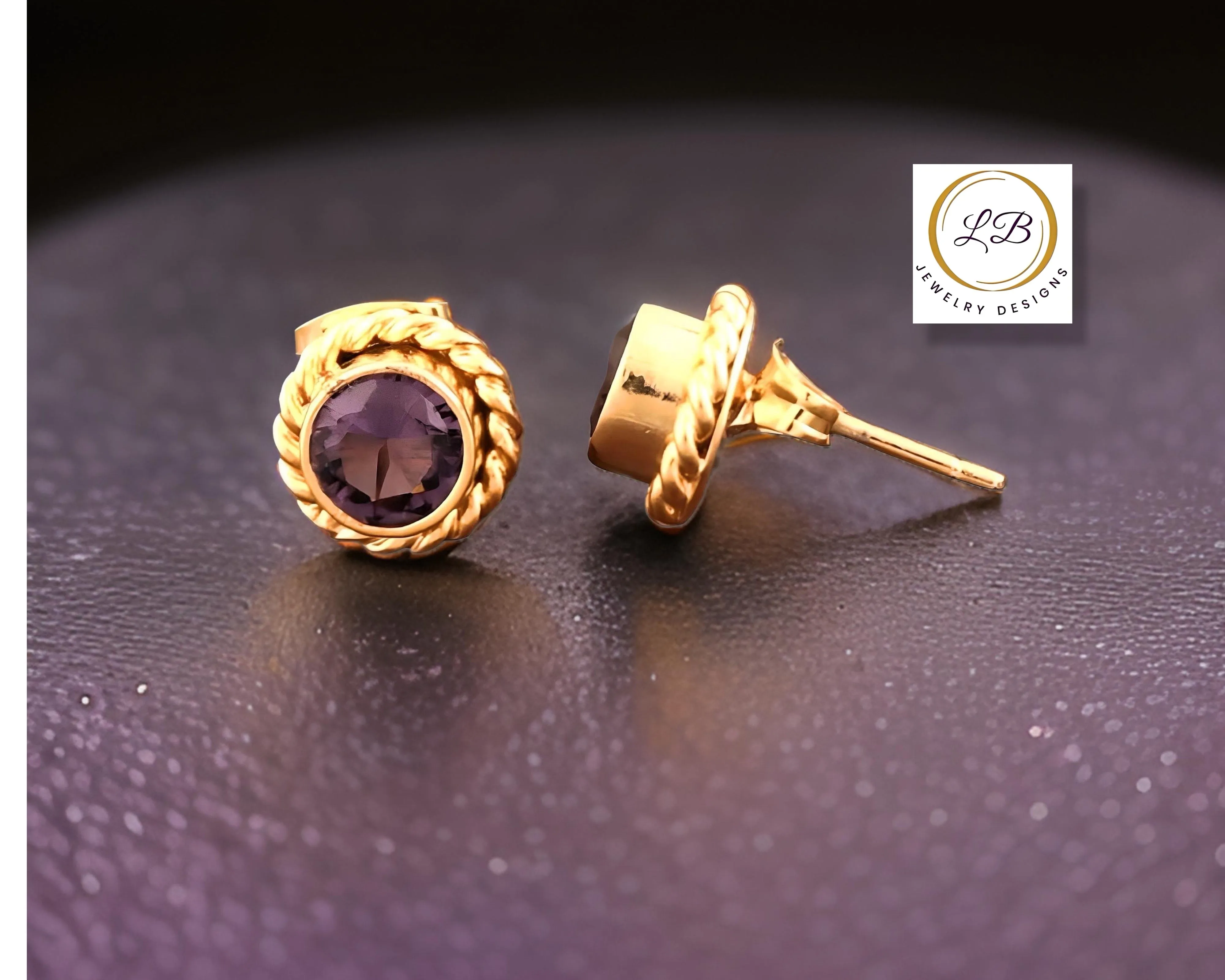 Petite Purple Amethyst Gold Vermeil Studs