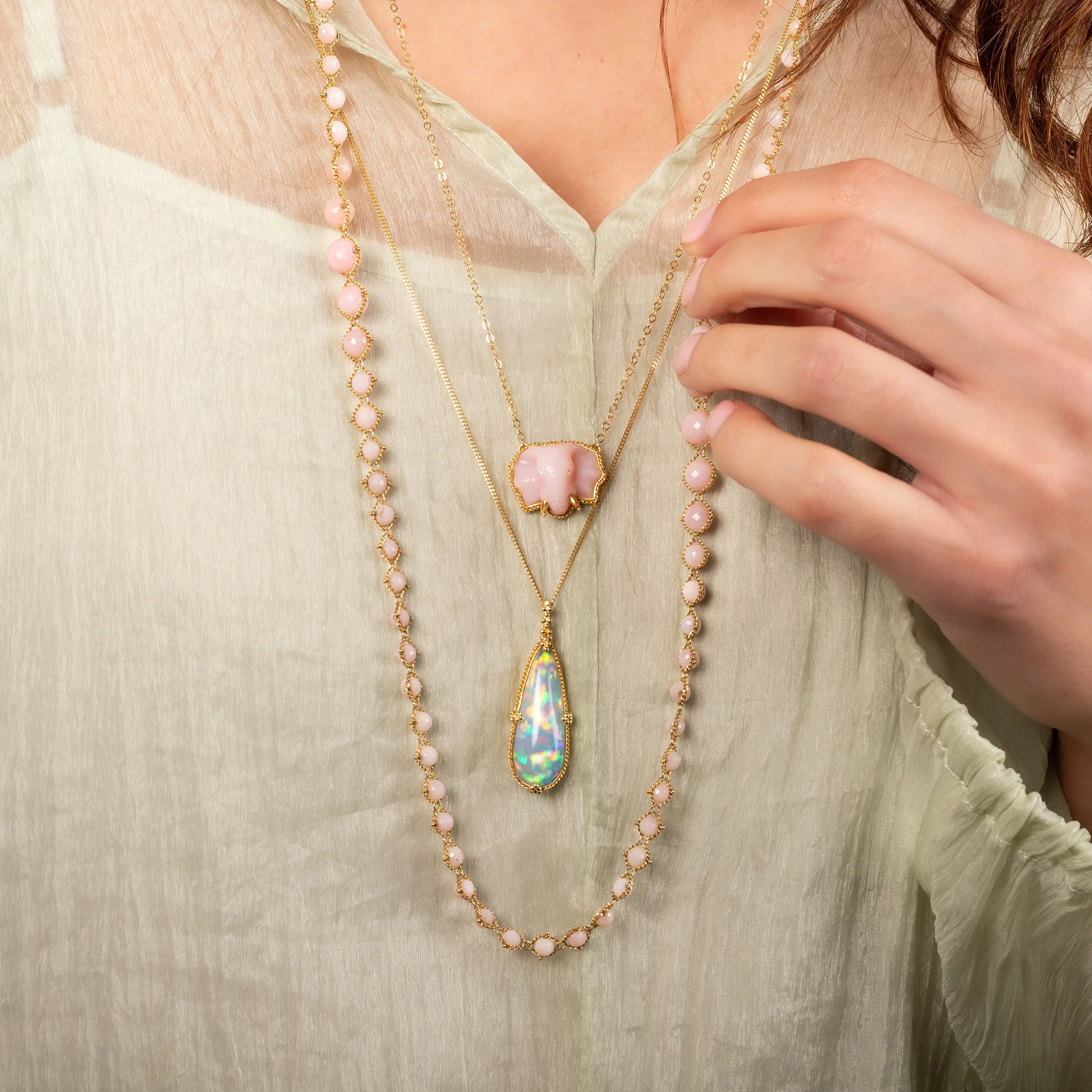 Pink Opal 18k Woven Necklace