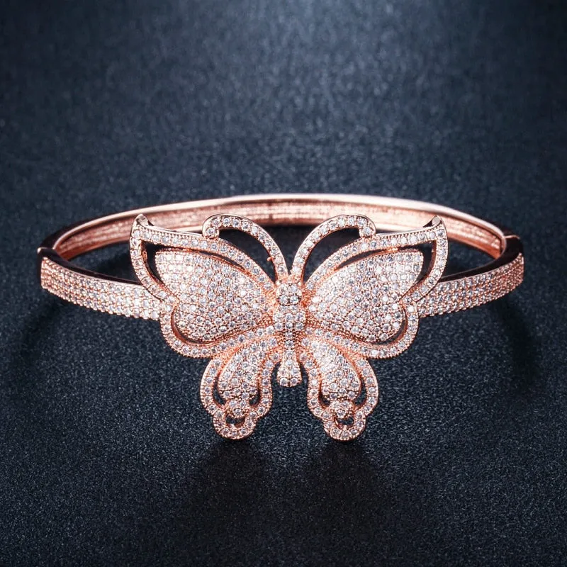 Quality Cubic Zirconia Big Butterfly Shape Open Cuff Bangle - Jewelry Fashion Accessories