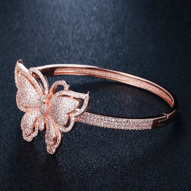 Quality Cubic Zirconia Big Butterfly Shape Open Cuff Bangle - Jewelry Fashion Accessories