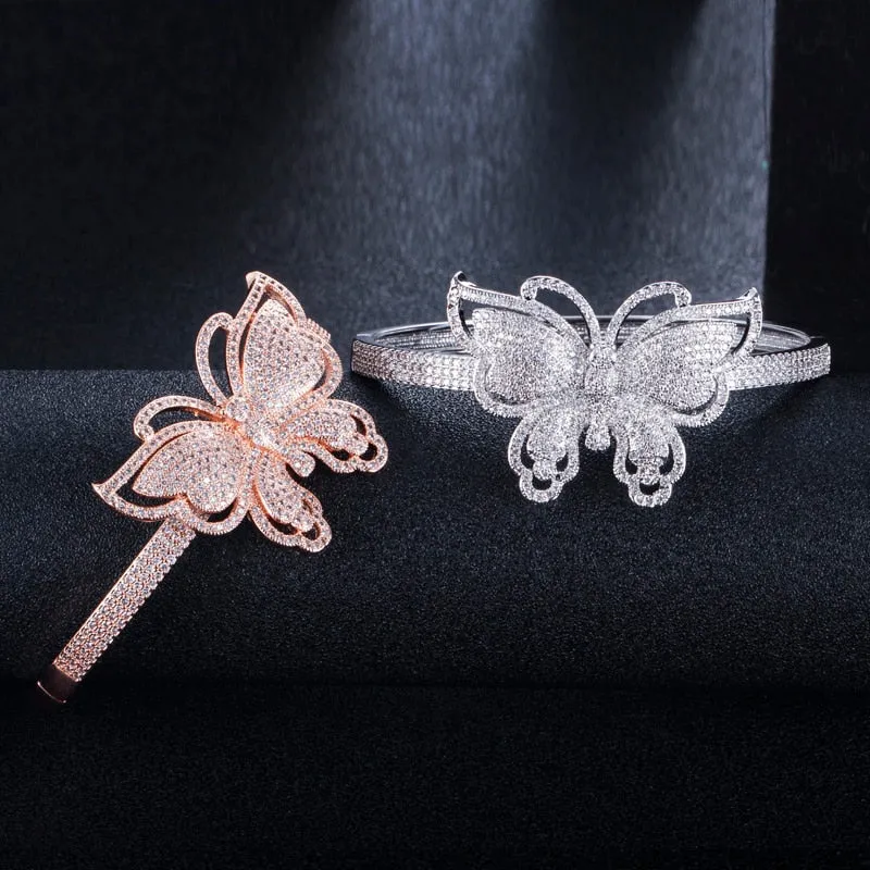 Quality Cubic Zirconia Big Butterfly Shape Open Cuff Bangle - Jewelry Fashion Accessories