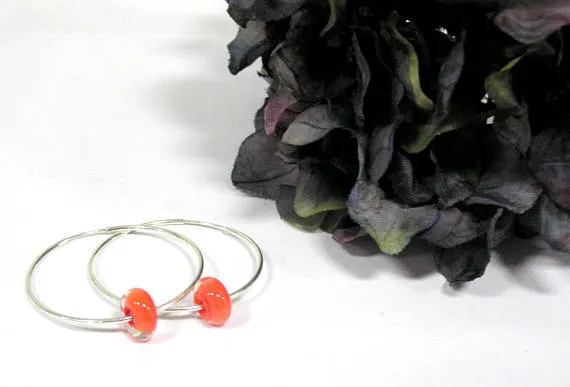 Red Beaded Sterling Silver Hoop Earrings