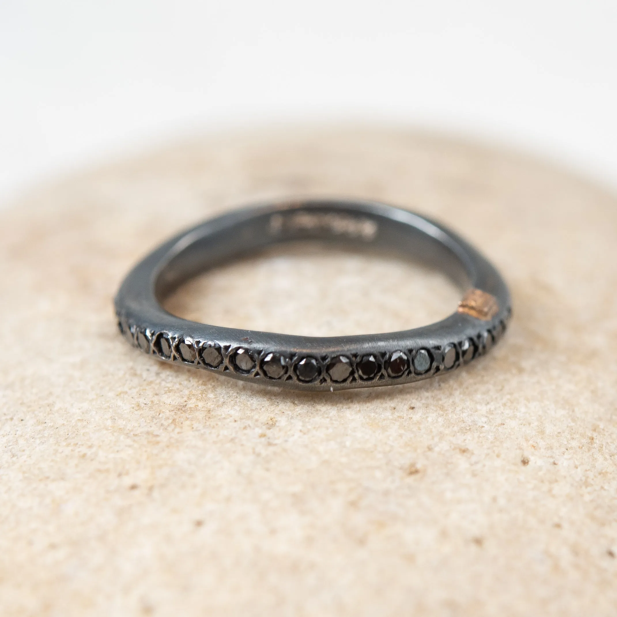 Rosa Maria "Fawn" Oxidized Silver Ring w/Black Diamonds