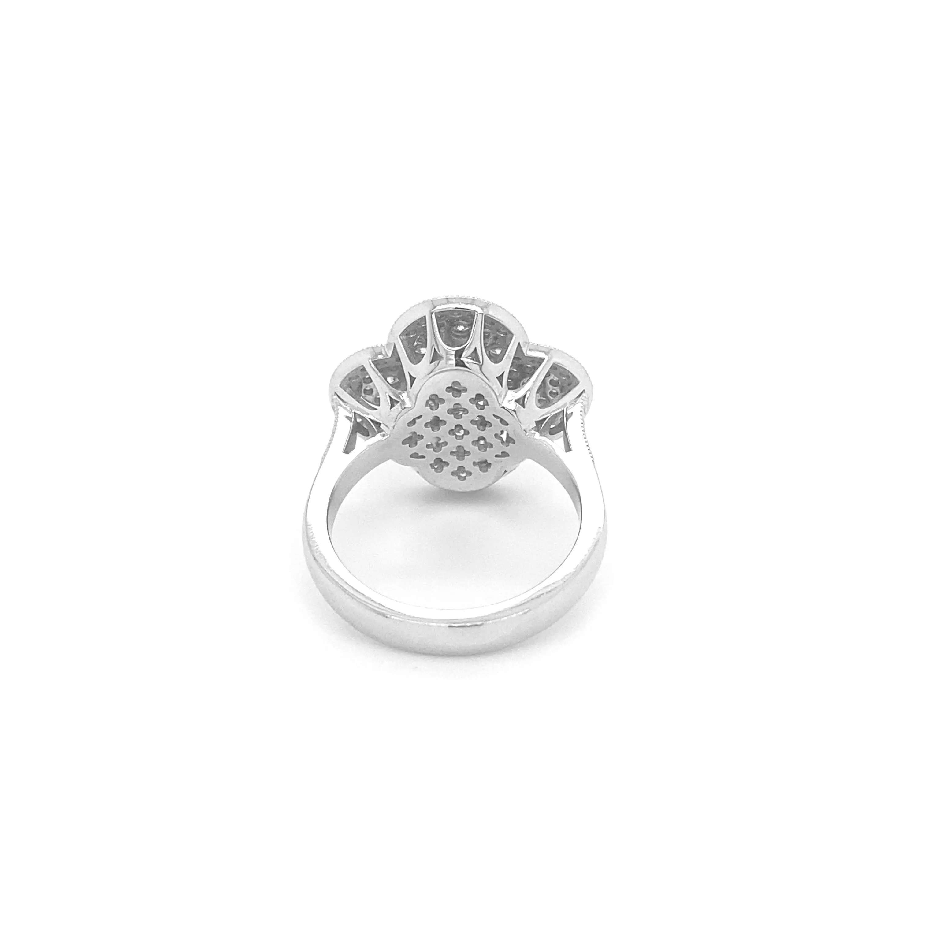 Round Art Deco White Gold Ring R010N