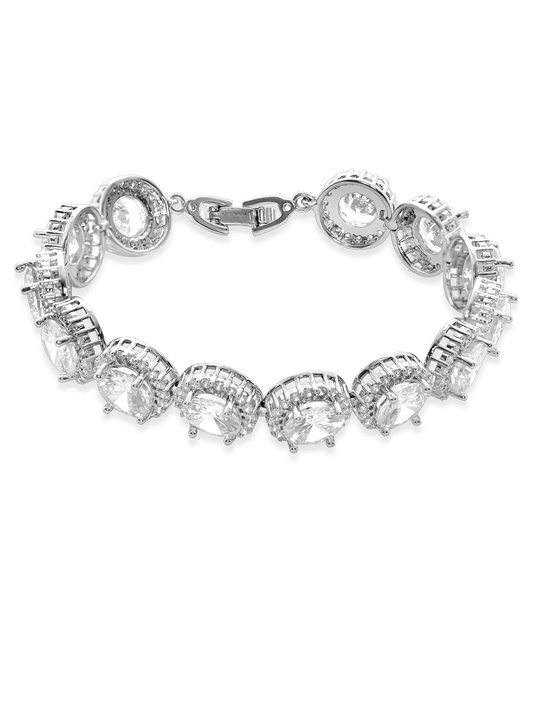 Rubans Voguish Rhodium-Plated Brilliant Cut Zirconia Studded Dazzling Bracelet