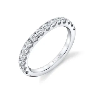 Shared Prong Diamond Wedding Band 18k Gold White