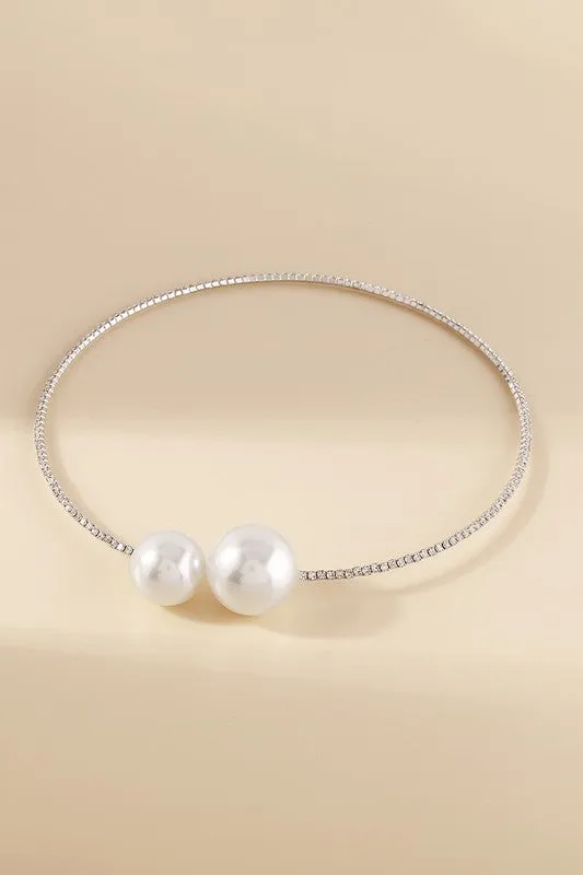 Silver Elegant Big Pearls Collar Necklace