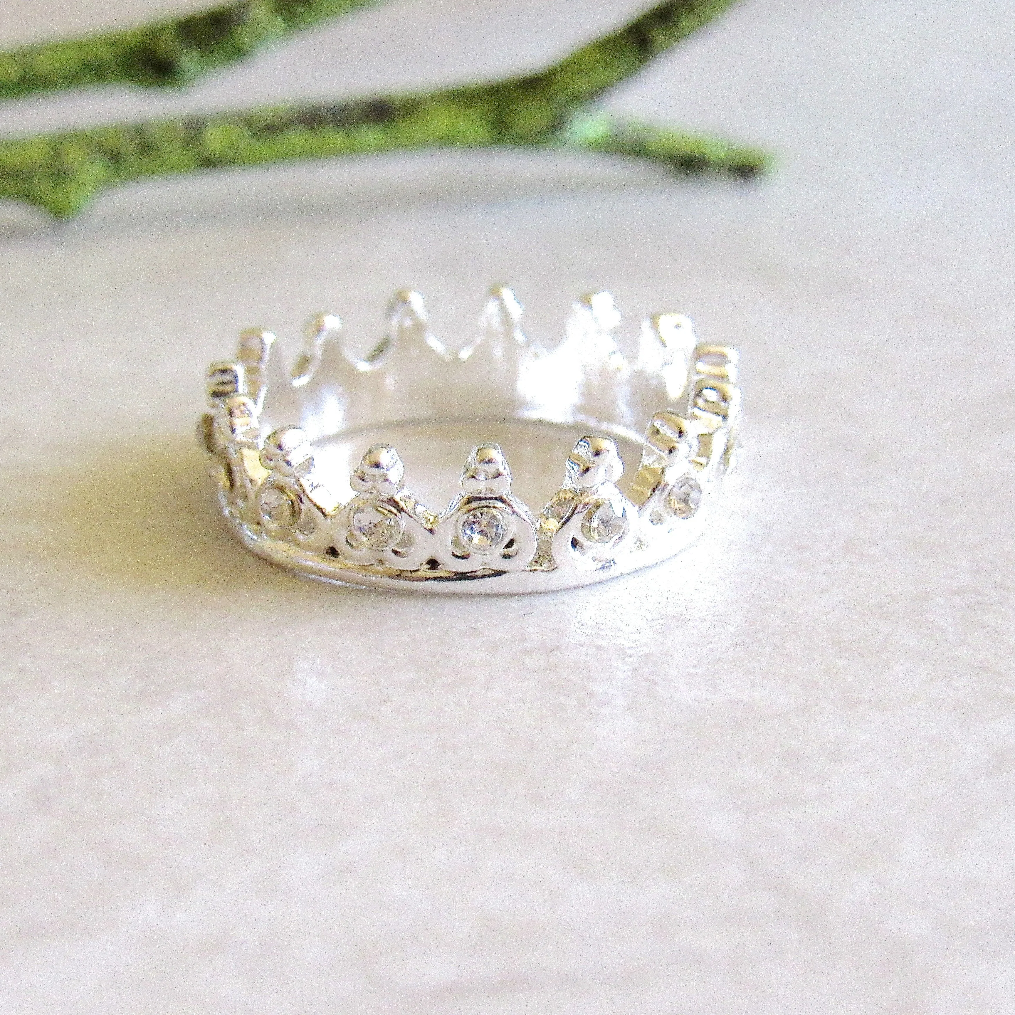 Silver Jeweled Crown Rings