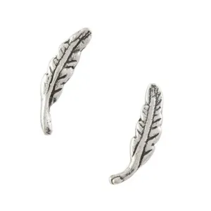 Small Feather Oxidized Earrings - Silver