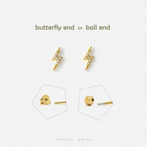 Small Lightning CZ Studs Earrings, Unisex, Gold, Silver SHEMISLI - SS115 Butterfly End, SS828 Screw Ball End (Type A)