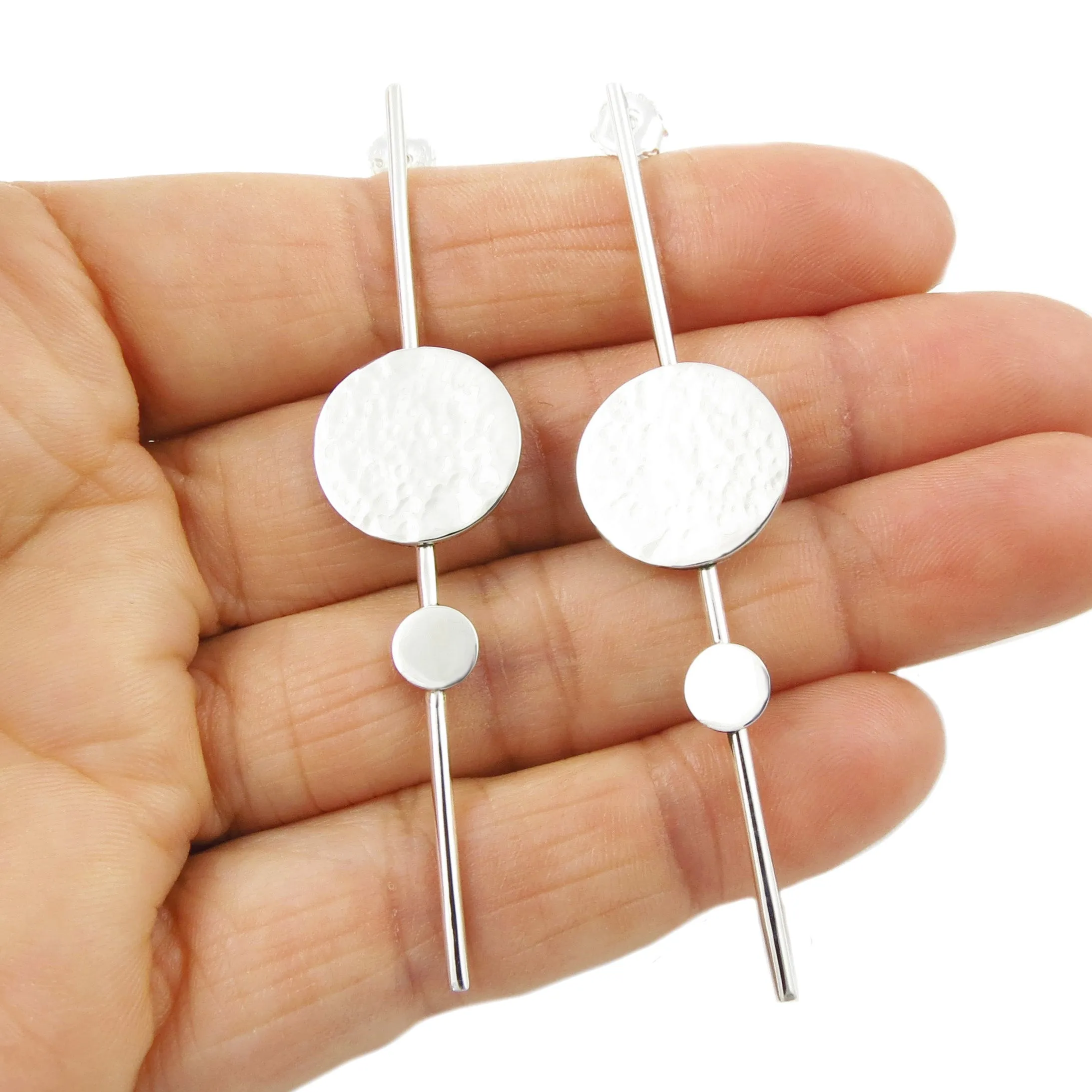 Sterling Silver Hammered Stick Drop Earrings