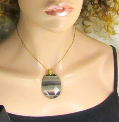 Stripe Brown Gemstone Pendant Necklace