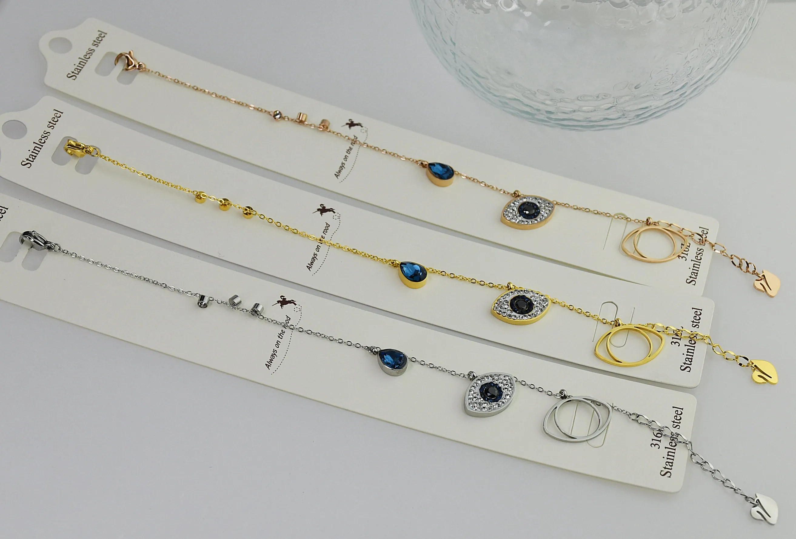 Symbolic Bracelet Chain with Silver Evil Eye Charms for Women