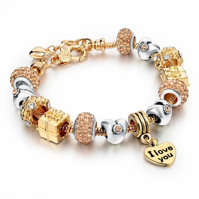 Szelam Luxury Crystal Heart Charm Bracelets & Bangles Gold Bracelets For Women Jewellery Pulseira Feminina Sbr160056