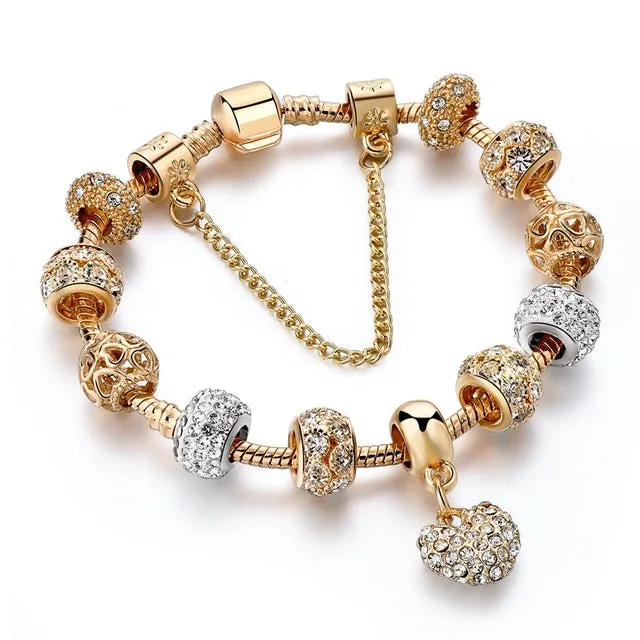 Szelam Luxury Crystal Heart Charm Bracelets & Bangles Gold Bracelets For Women Jewellery Pulseira Feminina Sbr160056