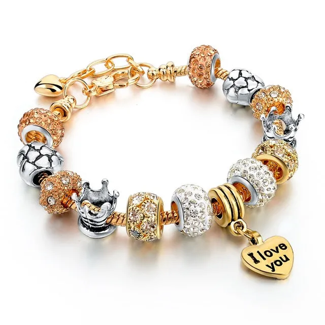 Szelam Luxury Crystal Heart Charm Bracelets & Bangles Gold Bracelets For Women Jewellery Pulseira Feminina Sbr160056