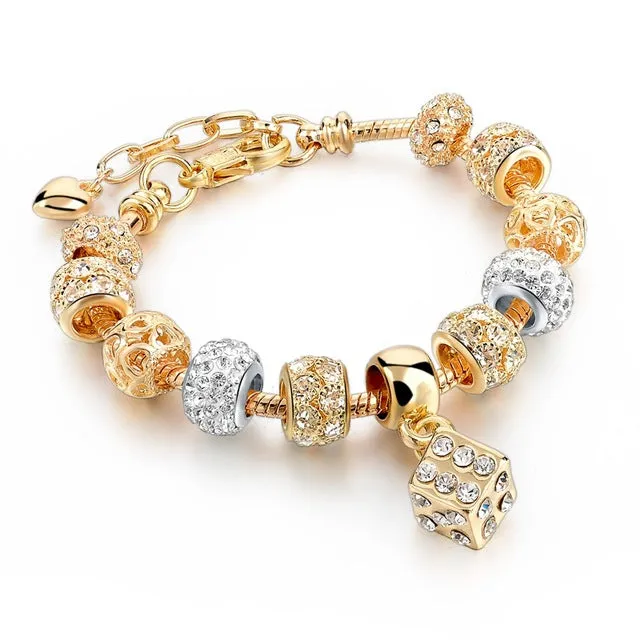 Szelam Luxury Crystal Heart Charm Bracelets & Bangles Gold Bracelets For Women Jewellery Pulseira Feminina Sbr160056