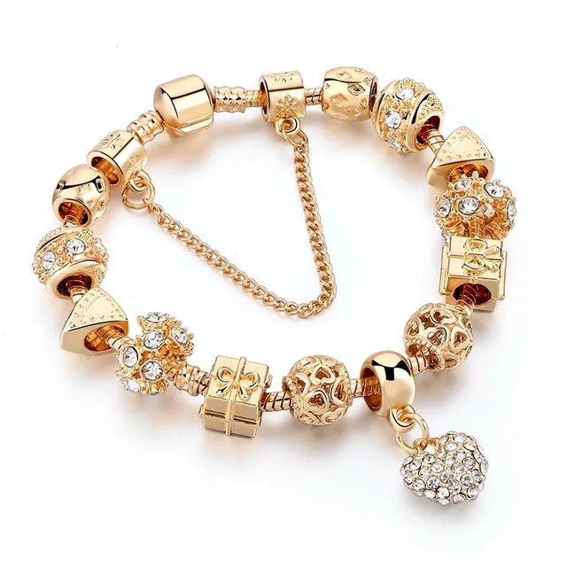 Szelam Luxury Crystal Heart Charm Bracelets & Bangles Gold Bracelets For Women Jewellery Pulseira Feminina Sbr160056