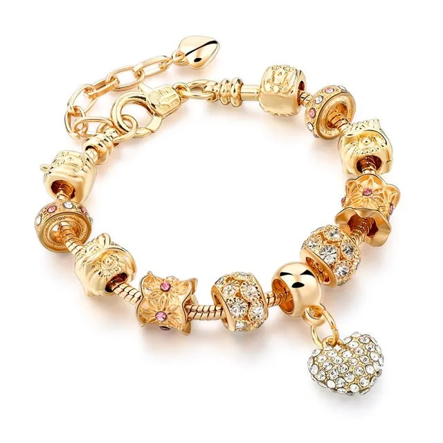 Szelam Luxury Crystal Heart Charm Bracelets & Bangles Gold Bracelets For Women Jewellery Pulseira Feminina Sbr160056