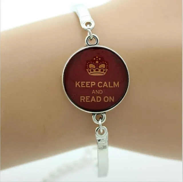 TAFREE Glass gem charm Bangle I Love Reading 'Keep Calm and Read On' Art Picture Bracelet,Book Vintage noble Jewelry women D15