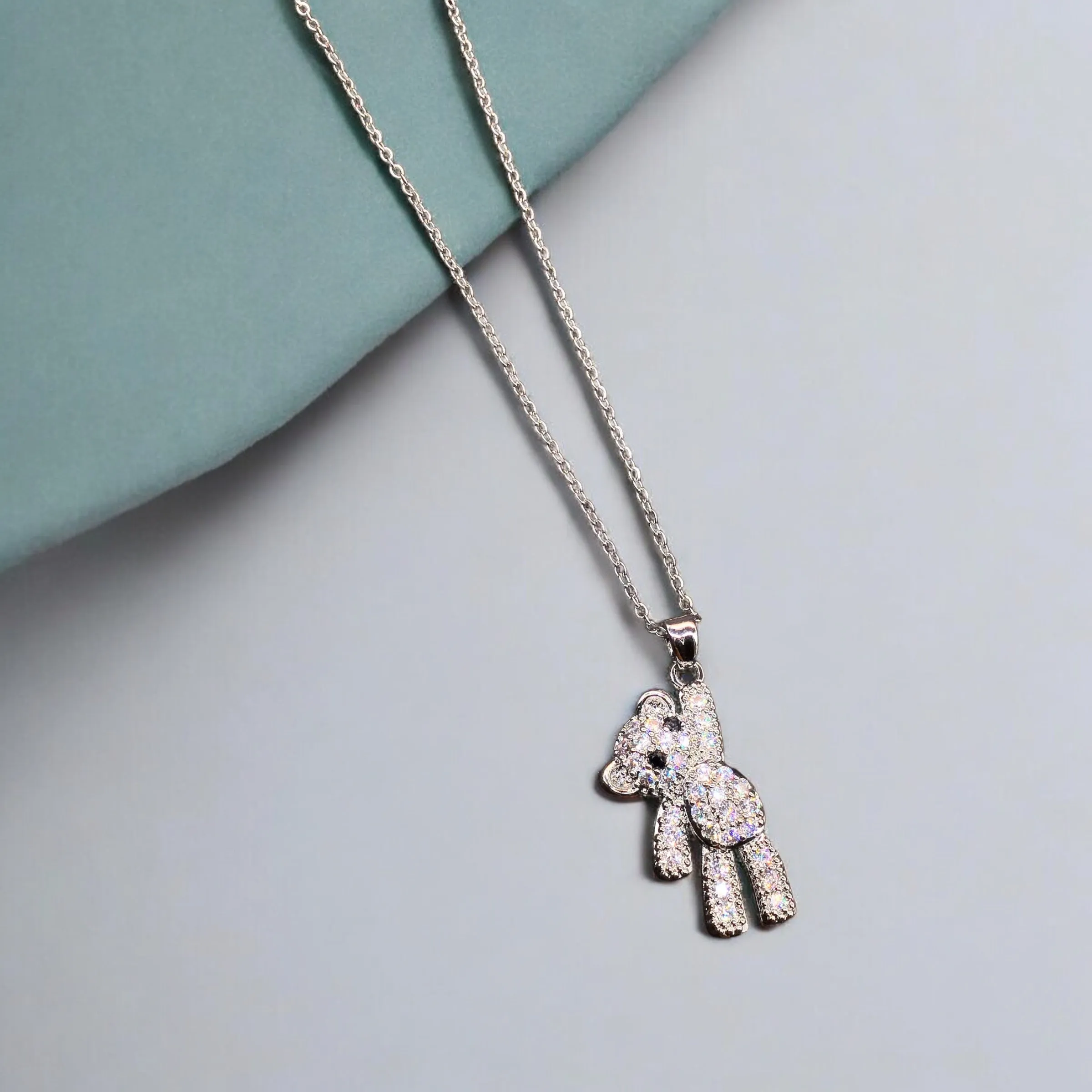 Teddy Bear Stainless Steel Necklace Pendants With Long Chain