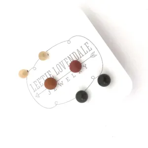 Terracotta Brown & Beige Moonglow Tiny Earrings Set