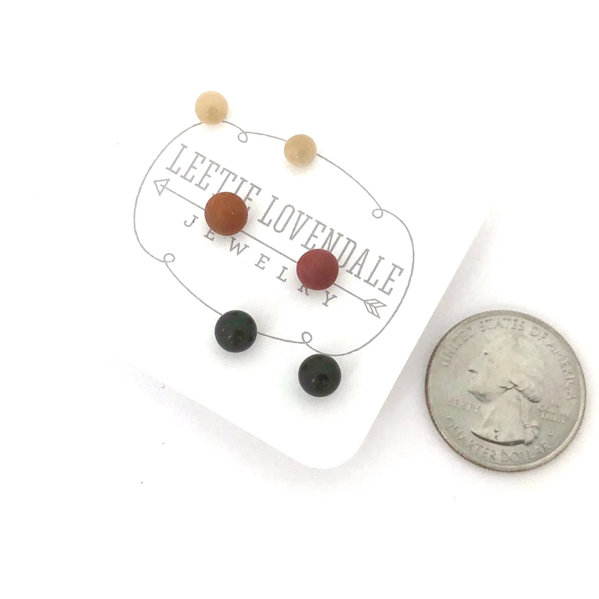 Terracotta Brown & Beige Moonglow Tiny Earrings Set