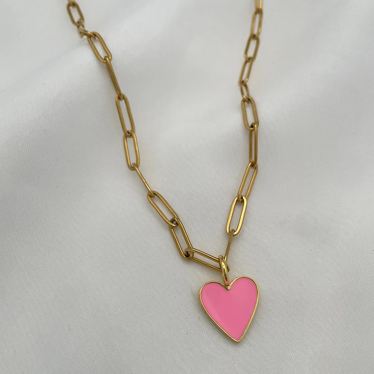 The Barbie Edit Pink Enamel Heart Necklace