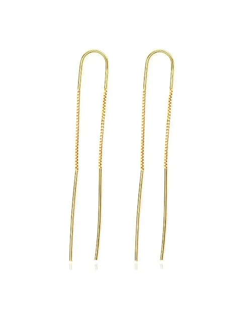 Thread Earrings 18K Gold Plated over 925 Sterling Silver Double Sided Dangle Long Dainty Earrings KESLEY