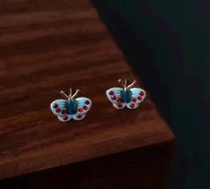 Tiny Enamel Butterfly Earrings, Sterling Silver, Gifts for kids, Cutest, Delicate, Blue