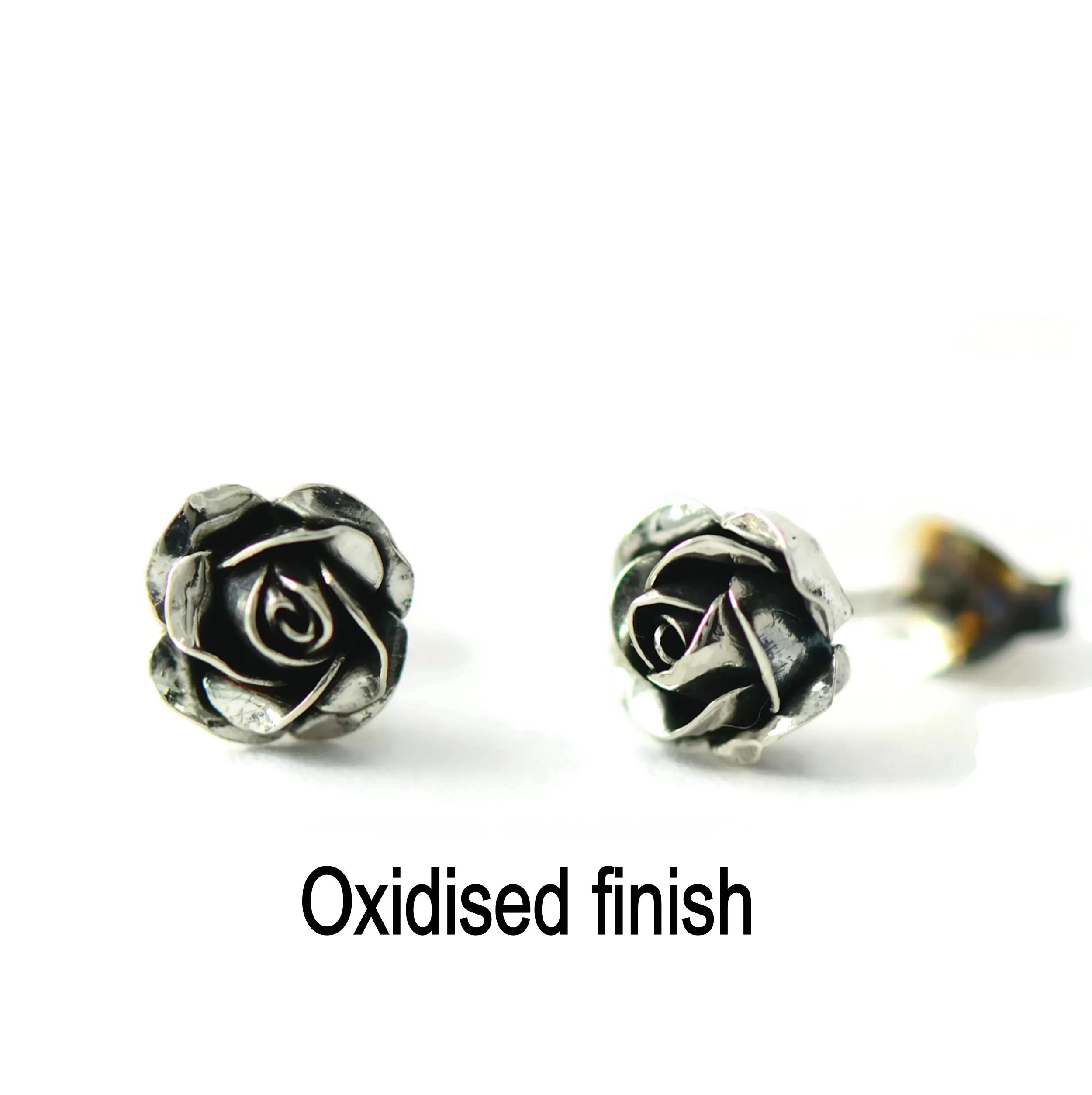 Tiny rose stud earrings - delicate 3D rose stud earrings in silver