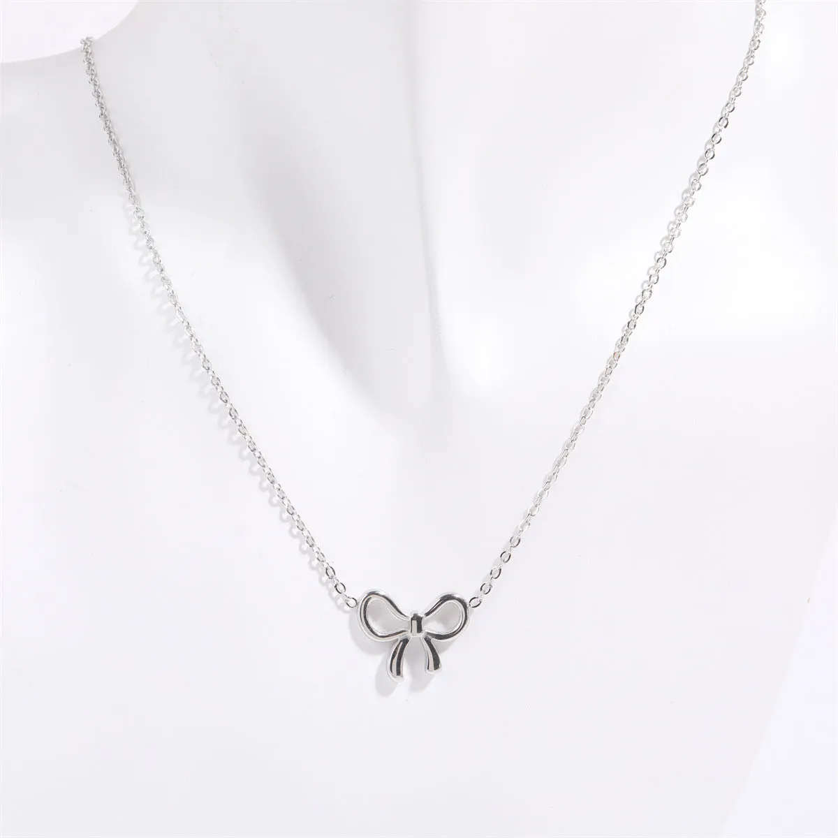 Titanium Steel Bow Pendant Necklace