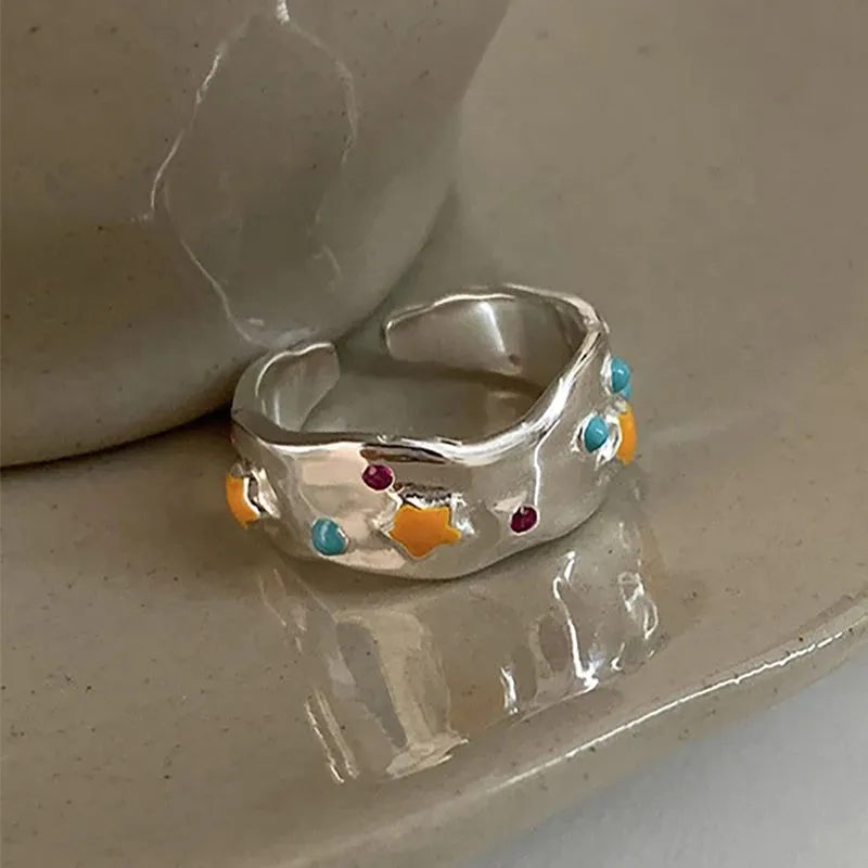 VAIGE Irregular Colorful Star Enamel Ring with Silver Accents