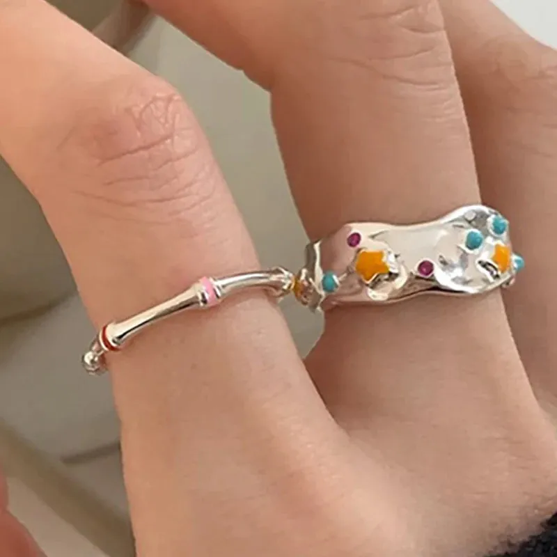 VAIGE Irregular Colorful Star Enamel Ring with Silver Accents