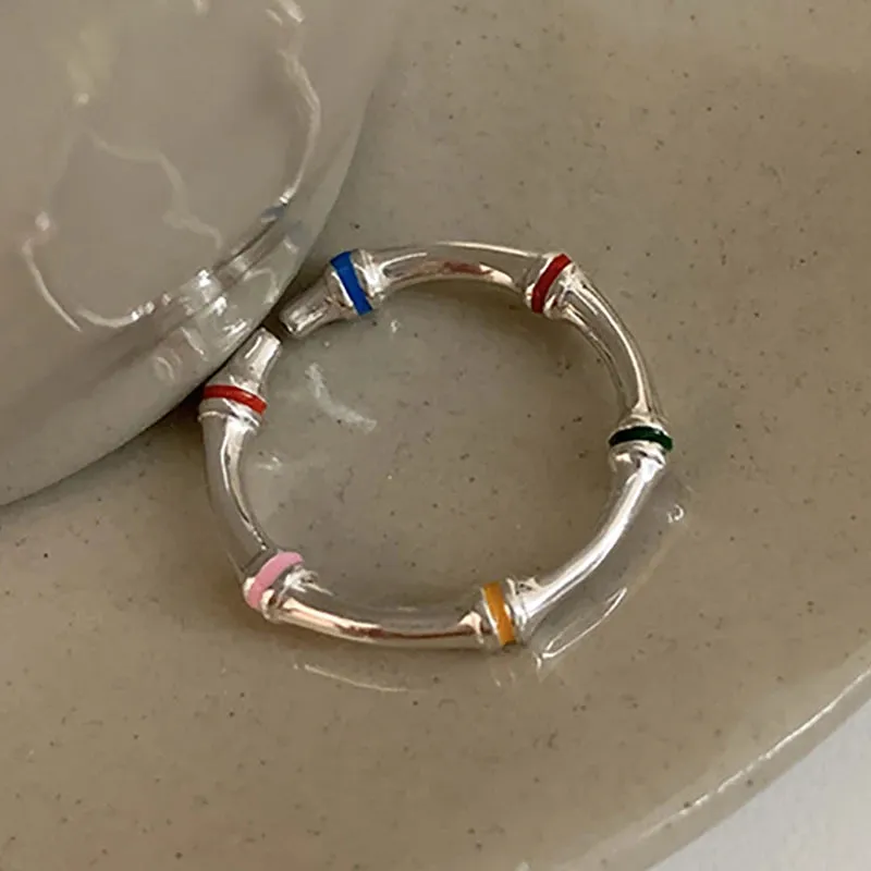 VAIGE Irregular Colorful Star Enamel Ring with Silver Accents