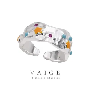 VAIGE Irregular Colorful Star Enamel Ring with Silver Accents