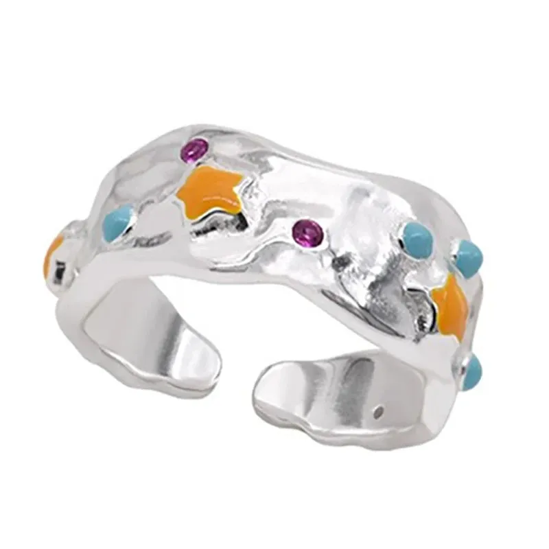 VAIGE Irregular Colorful Star Enamel Ring with Silver Accents